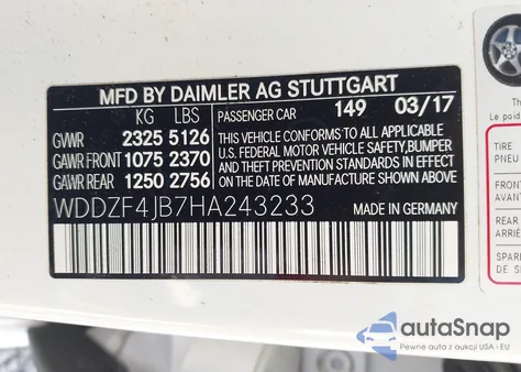 2017 Mercedes-Benz E 300 from USA, damaged, VIN WDDZF4JB7HA243233